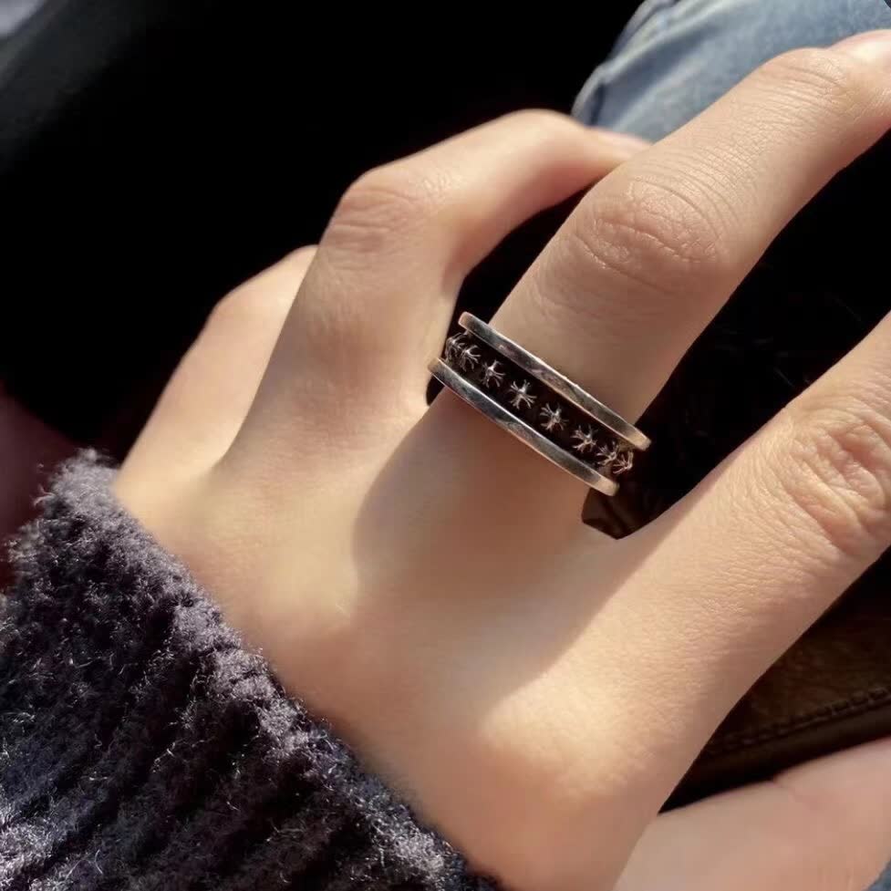 Chrome Hearts 925 Sterling Silver Ring with Leaf Pattern